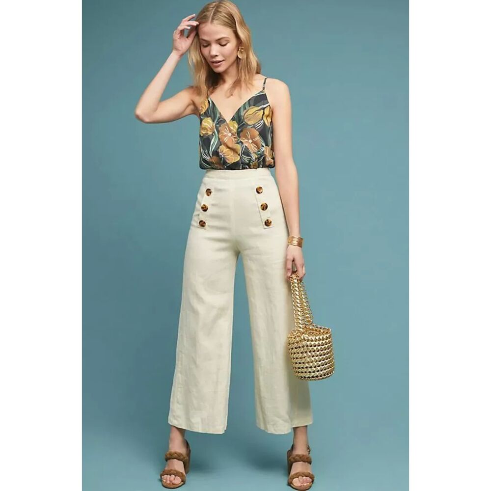 NWT Faithfull the Brand Adida Wide Leg Linen Pants, Ivory, Size XL